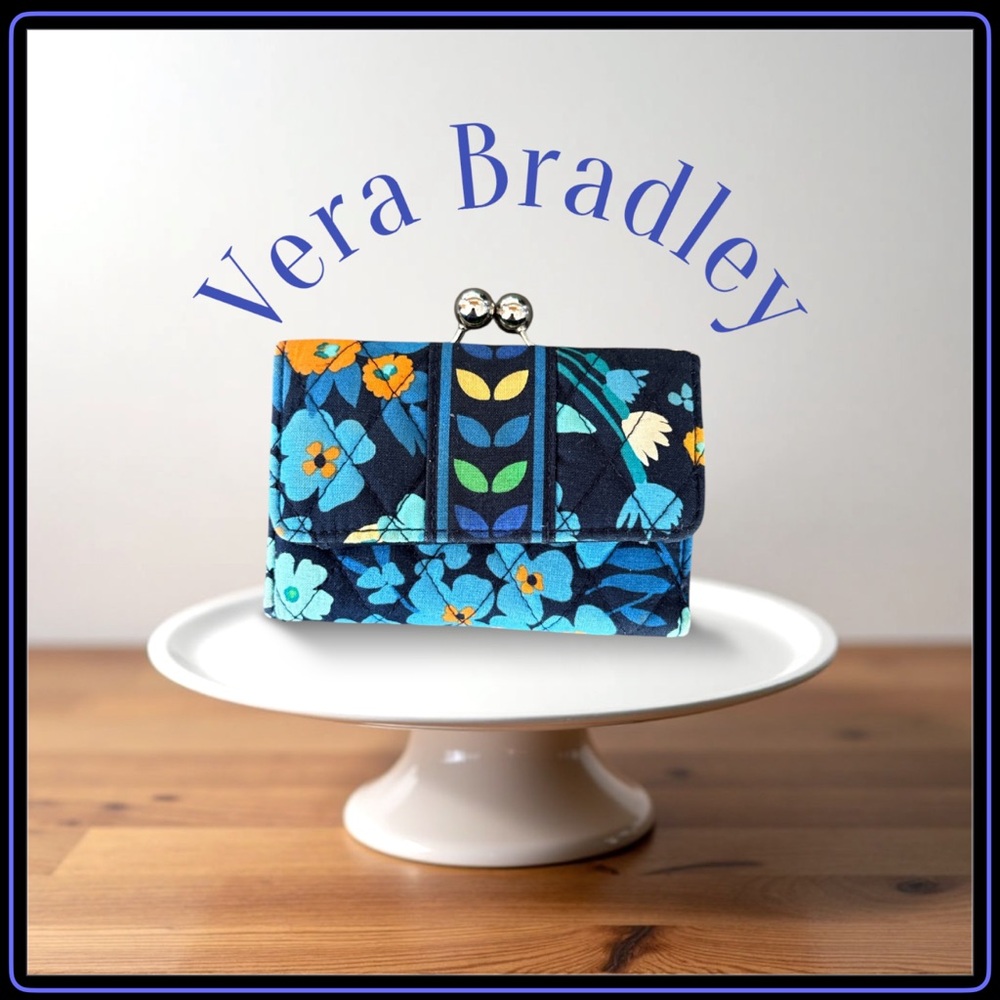 Vera Bradley Quilted Small Kisslock Clutch Wallet Midnight Blues- Retired print